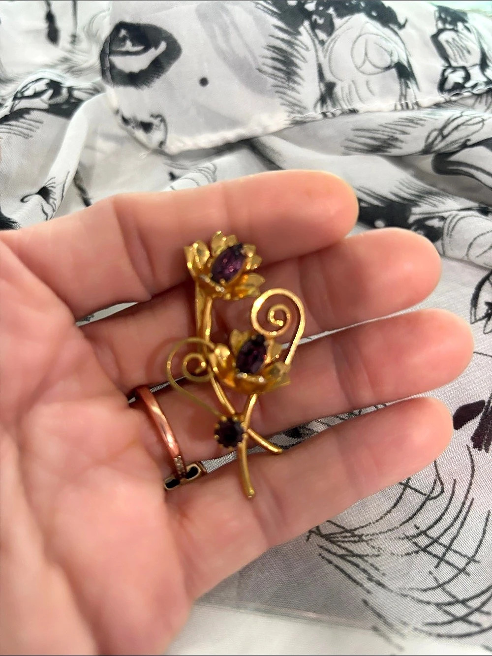 Gold-Tone Floral Brooch in Gold & Purple Like New